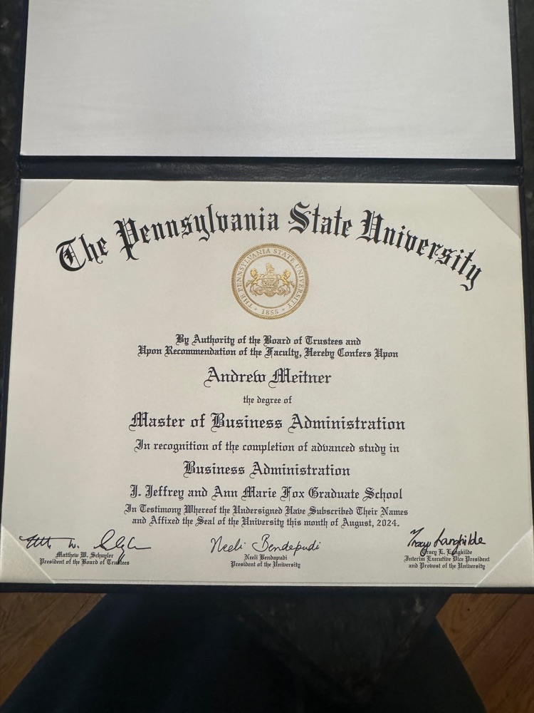 Drew's Penn State MBA diploma