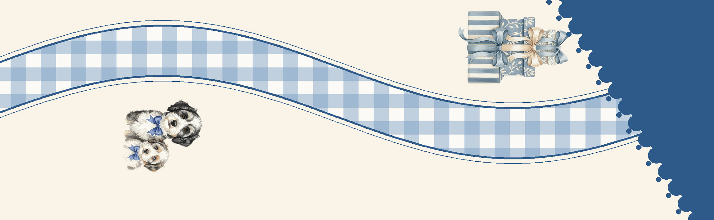 The gingham ribbon running into the second navy tip